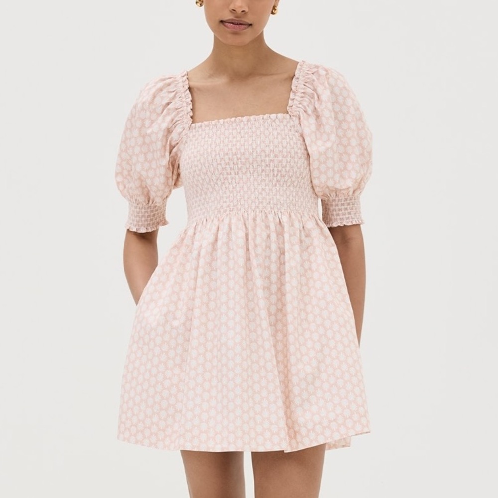 Hill House Pink Puff Sleeve Smocked Mini Dress